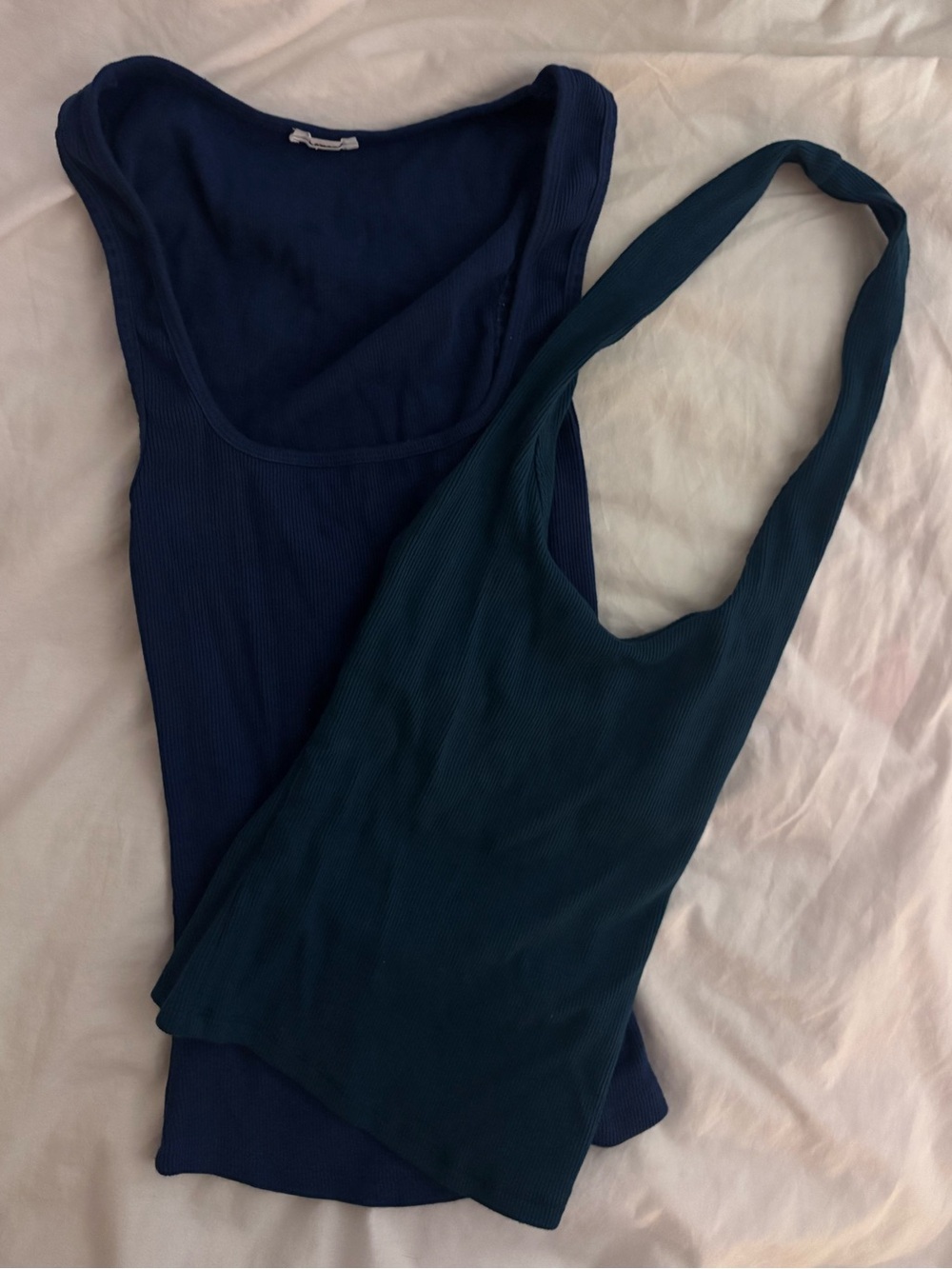 BUNDLE Garage Scoop Neck Ribbed Tank Tops in Navy/ Midnight Blue and Teal